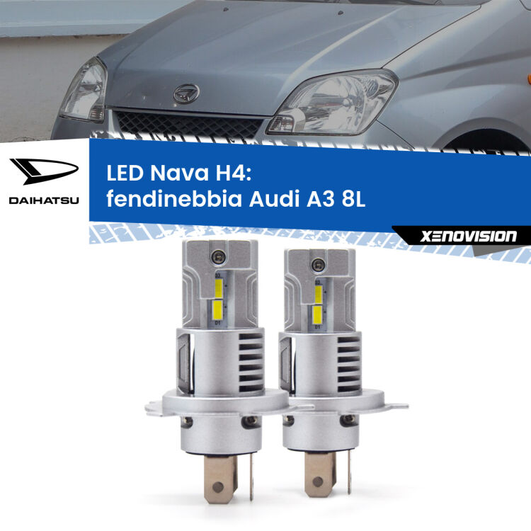Anabbaglianti LED Daihatsu Cuore VI  2003 - 2007: H4 Nava <strong>Anabbaglianti LED no-spie per Daihatsu Cuore VI</strong>  2003 - 2007. Coppia lampade <strong>H4</strong> modello Nava canbus, raffreddate a ventola.