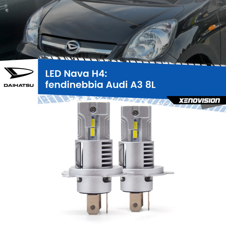 Anabbaglianti LED Daihatsu Cuore VII  2007 - 2018: H4 Nava <strong>Anabbaglianti LED no-spie per Daihatsu Cuore VII</strong>  2007 - 2018. Coppia lampade <strong>H4</strong> modello Nava canbus, raffreddate a ventola.