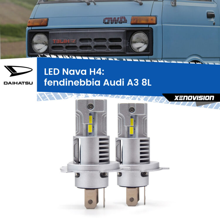 0 Anabbaglianti LED Daihatsu Hijet 1992 - 2005: H4 Nava <strong>Anabbaglianti LED no-spie per Daihatsu Hijet</strong> 1992 - 2005. Coppia lampade <strong>H4</strong> modello Nava canbus, raffreddate a ventola.
