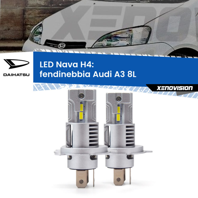 0 Anabbaglianti LED Daihatsu YRV 2000 - 2005: H4 Nava <strong>Anabbaglianti LED no-spie per Daihatsu YRV</strong> 2000 - 2005. Coppia lampade <strong>H4</strong> modello Nava canbus, raffreddate a ventola.
