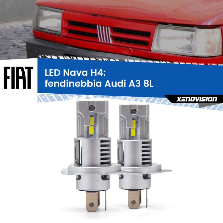 Anabbaglianti LED Fiat Fiorino 146 1988 - 2001: H4 Nava <strong>Anabbaglianti LED no-spie per Fiat Fiorino</strong> 146 1988 - 2001. Coppia lampade <strong>H4</strong> modello Nava canbus, raffreddate a ventola.