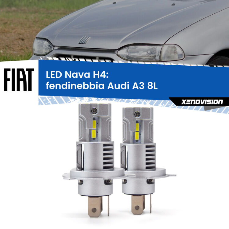 Anabbaglianti LED Fiat Palio  1996 - 2003: H4 Nava <strong>Anabbaglianti LED no-spie per Fiat Palio</strong>  1996 - 2003. Coppia lampade <strong>H4</strong> modello Nava canbus, raffreddate a ventola.