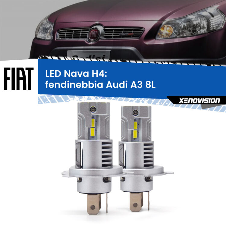 Anabbaglianti LED Fiat Sedici  2006 - 2014: H4 Nava <strong>Anabbaglianti LED no-spie per Fiat Sedici</strong>  2006 - 2014. Coppia lampade <strong>H4</strong> modello Nava canbus, raffreddate a ventola.