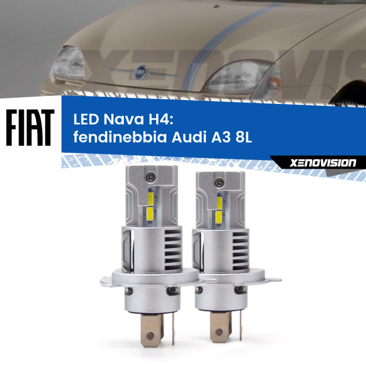 0 Anabbaglianti LED Fiat Seicento 1998 - 2010: H4 Nava <strong>Anabbaglianti LED no-spie per Fiat Seicento</strong> 1998 - 2010. Coppia lampade <strong>H4</strong> modello Nava canbus, raffreddate a ventola.