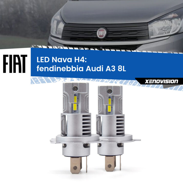 Anabbaglianti LED Fiat Talento III 2016 - 2020: H4 Nava <strong>Anabbaglianti LED no-spie per Fiat Talento</strong> III 2016 - 2020. Coppia lampade <strong>H4</strong> modello Nava canbus, raffreddate a ventola.