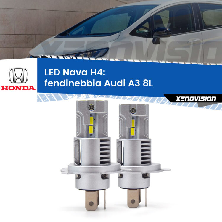 Anabbaglianti LED Honda Jazz Mk3 2008 - 2012: H4 Nava <strong>Anabbaglianti LED no-spie per Honda Jazz</strong> Mk3 2008 - 2012. Coppia lampade <strong>H4</strong> modello Nava canbus, raffreddate a ventola.
