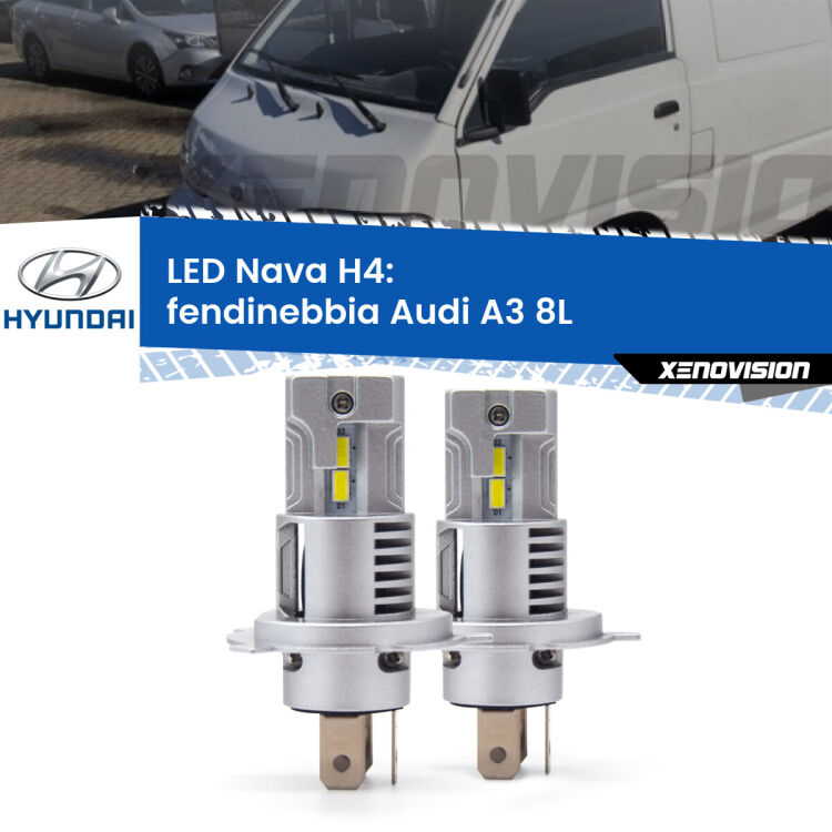Anabbaglianti LED Hyundai H100  1994 - 2000: H4 Nava <strong>Anabbaglianti LED no-spie per Hyundai H100</strong>  1994 - 2000. Coppia lampade <strong>H4</strong> modello Nava canbus, raffreddate a ventola.