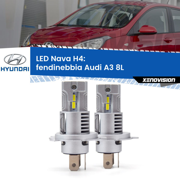Anabbaglianti LED Hyundai I10 PA 2007 - 2017: H4 Nava <strong>Anabbaglianti LED no-spie per Hyundai I10</strong> PA 2007 - 2017. Coppia lampade <strong>H4</strong> modello Nava canbus, raffreddate a ventola.
