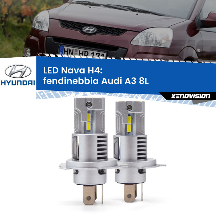 Anabbaglianti LED Hyundai Matrix FC 2001 - 2010: H4 Nava <strong>Anabbaglianti LED no-spie per Hyundai Matrix</strong> FC 2001 - 2010. Coppia lampade <strong>H4</strong> modello Nava canbus, raffreddate a ventola.