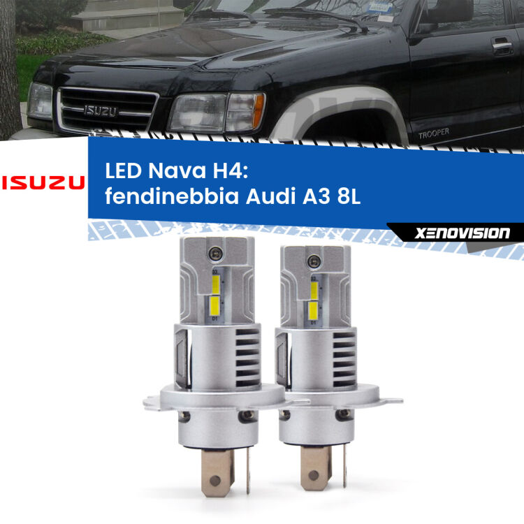 0 Anabbaglianti LED Isuzu Trooper II Mk2 1991 - 2002: H4 Nava <strong>Anabbaglianti LED no-spie per Isuzu Trooper II</strong> Mk2 1991 - 2002. Coppia lampade <strong>H4</strong> modello Nava canbus, raffreddate a ventola.