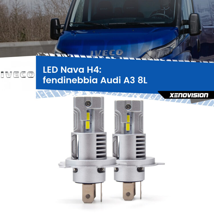 0 Anabbaglianti LED Iveco Daily II Mk1 1999 - 2006: H4 Nava <strong>Anabbaglianti LED no-spie per Iveco Daily II</strong> Mk1 1999 - 2006. Coppia lampade <strong>H4</strong> modello Nava canbus, raffreddate a ventola.