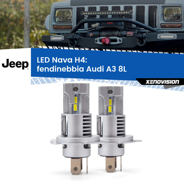 0 Anabbaglianti LED Jeep Cherokee XJ 1984 - 2001: H4 Nava <strong>Anabbaglianti LED no-spie per Jeep Cherokee</strong> XJ 1984 - 2001. Coppia lampade <strong>H4</strong> modello Nava canbus, raffreddate a ventola.