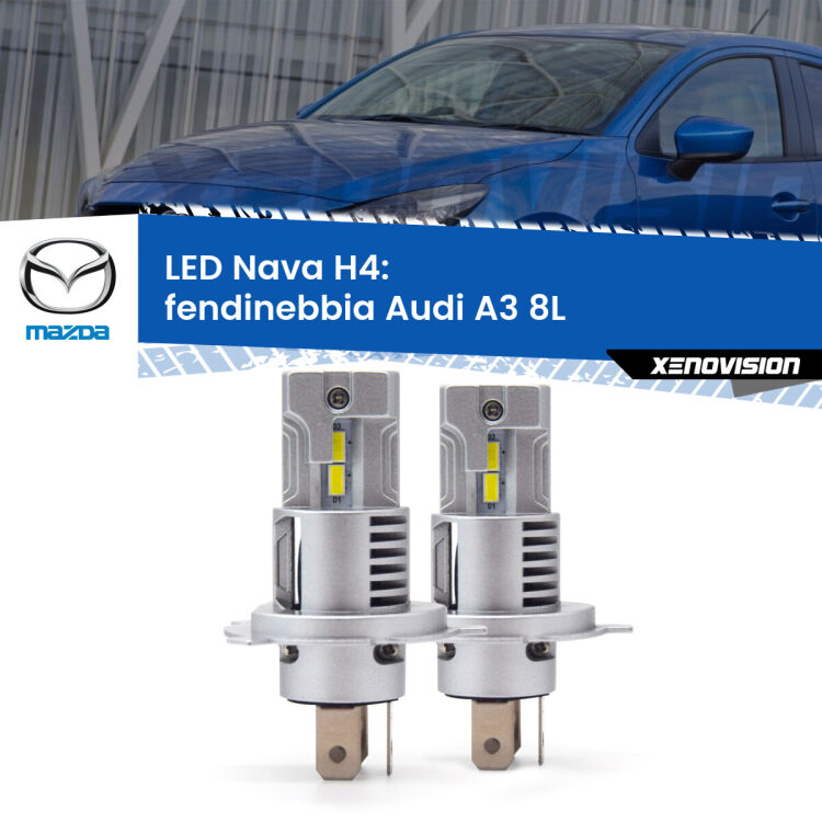 0 Anabbaglianti LED Mazda 2 DY 2003 - 2007: H4 Nava <strong>Anabbaglianti LED no-spie per Mazda 2</strong> DY 2003 - 2007. Coppia lampade <strong>H4</strong> modello Nava canbus, raffreddate a ventola.