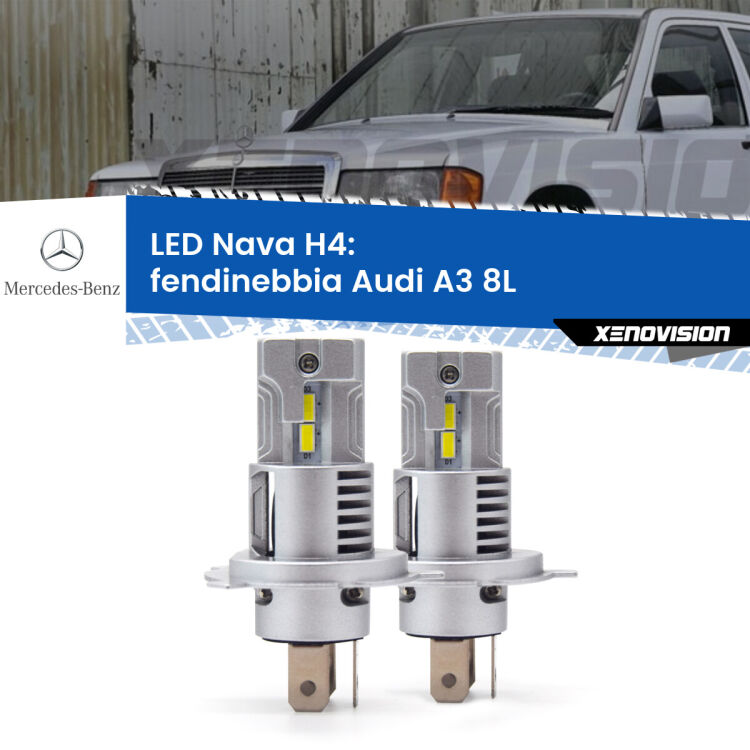 Anabbaglianti LED Mercedes 190 W201 1982 - 1993: H4 Nava <strong>Anabbaglianti LED no-spie per Mercedes 190</strong> W201 1982 - 1993. Coppia lampade <strong>H4</strong> modello Nava canbus, raffreddate a ventola.