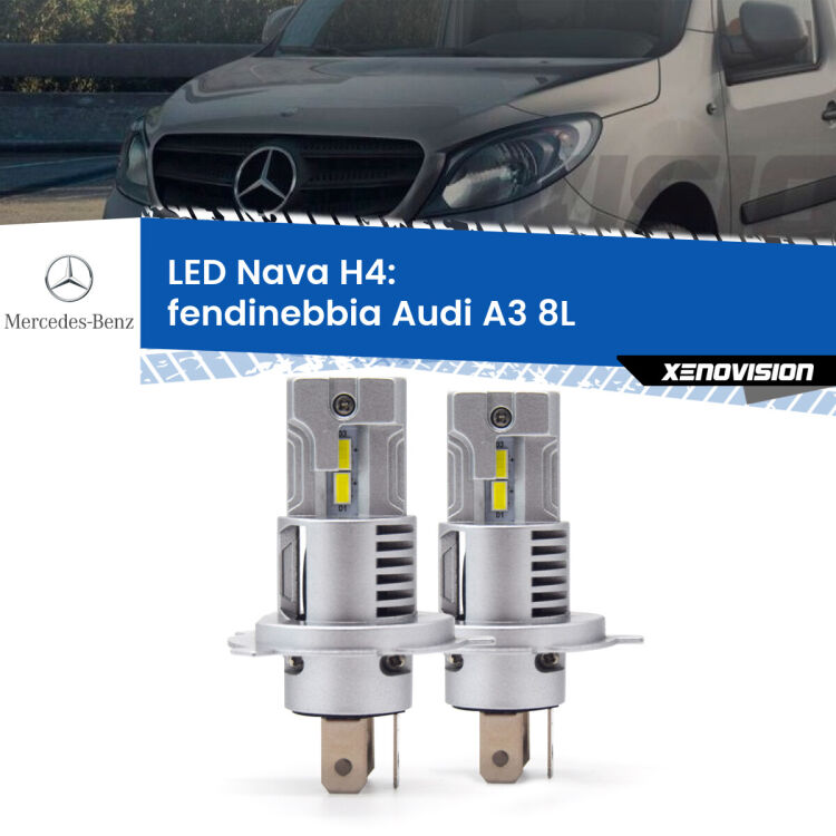 Anabbaglianti LED Mercedes Citan 415 2012 in poi: H4 Nava <strong>Anabbaglianti LED no-spie per Mercedes Citan</strong> 415 2012 in poi. Coppia lampade <strong>H4</strong> modello Nava canbus, raffreddate a ventola.