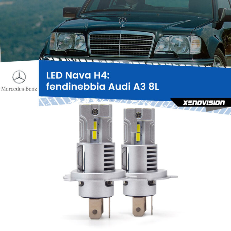 Anabbaglianti LED Mercedes Classe-E W124 1993 - 1995: H4 Nava <strong>Anabbaglianti LED no-spie per Mercedes Classe-E</strong> W124 1993 - 1995. Coppia lampade <strong>H4</strong> modello Nava canbus, raffreddate a ventola.