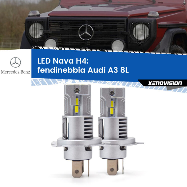 Anabbaglianti LED Mercedes Classe-G W461 1990 - 2000: H4 Nava <strong>Anabbaglianti LED no-spie per Mercedes Classe-G</strong> W461 1990 - 2000. Coppia lampade <strong>H4</strong> modello Nava canbus, raffreddate a ventola.