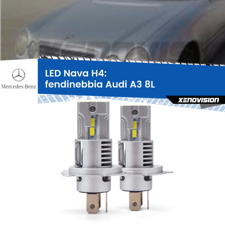 Anabbaglianti LED Mercedes Kombi S124 1985 - 1993: H4 Nava <strong>Anabbaglianti LED no-spie per Mercedes Kombi</strong> S124 1985 - 1993. Coppia lampade <strong>H4</strong> modello Nava canbus, raffreddate a ventola.