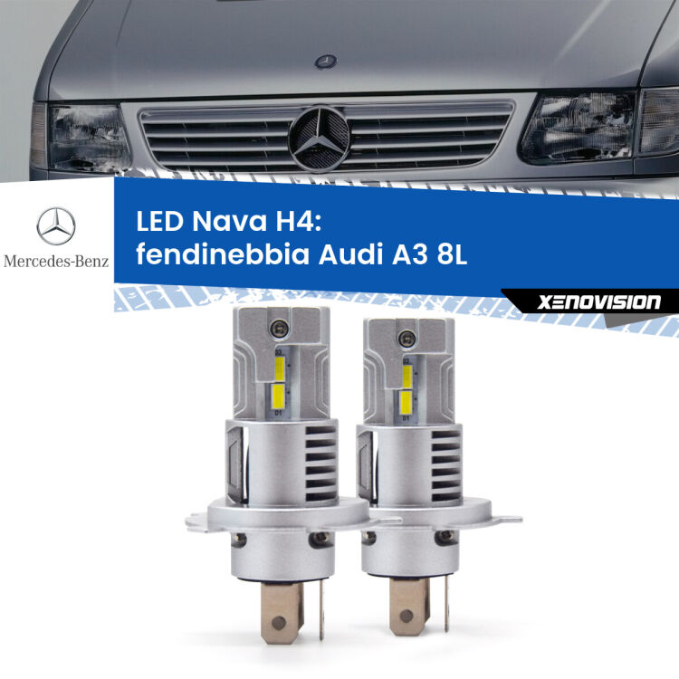 Anabbaglianti LED Mercedes Classe-V 638/2 1996 - 2003: H4 Nava <strong>Anabbaglianti LED no-spie per Mercedes Classe-V</strong> 638/2 1996 - 2003. Coppia lampade <strong>H4</strong> modello Nava canbus, raffreddate a ventola.