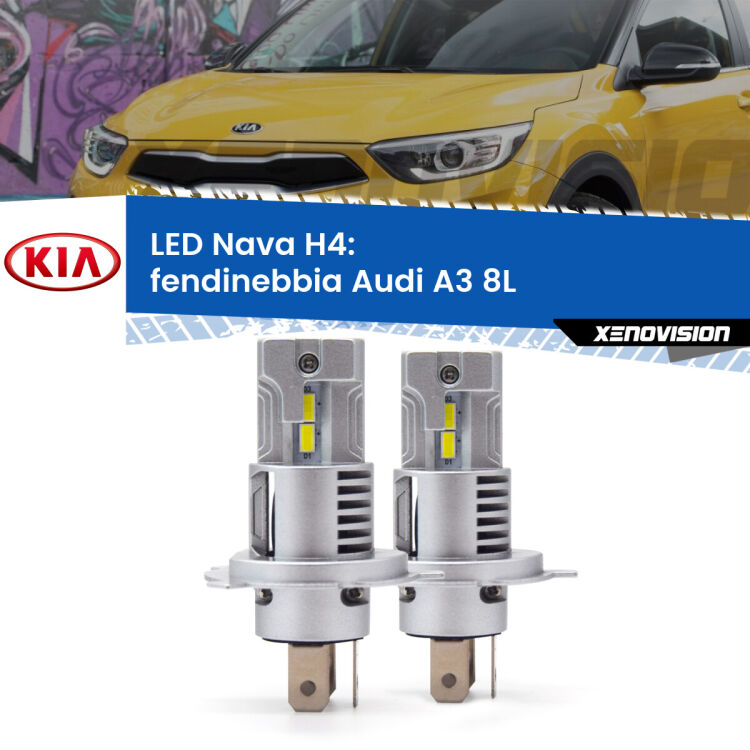 Anabbaglianti LED KIA Stonic  a parabola singola: H4 Nava <strong>Anabbaglianti LED no-spie per KIA Stonic</strong>  a parabola singola. Coppia lampade <strong>H4</strong> modello Nava canbus, raffreddate a ventola.