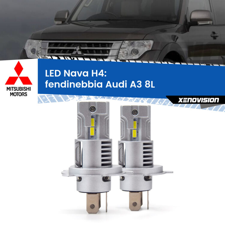 Anabbaglianti LED Mitsubishi Pajero III V60 2000 - 2007: H4 Nava <strong>Anabbaglianti LED no-spie per Mitsubishi Pajero III</strong> V60 2000 - 2007. Coppia lampade <strong>H4</strong> modello Nava canbus, raffreddate a ventola.