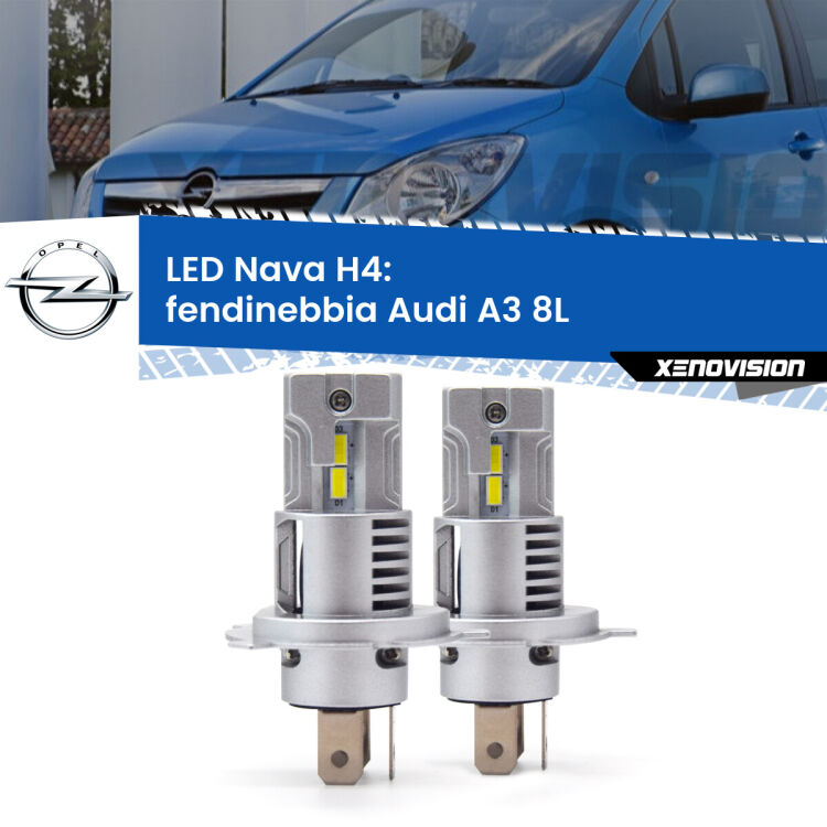 Anabbaglianti LED Opel Agila B H08 2008 - 2014: H4 Nava <strong>Anabbaglianti LED no-spie per Opel Agila B</strong> H08 2008 - 2014. Coppia lampade <strong>H4</strong> modello Nava canbus, raffreddate a ventola.