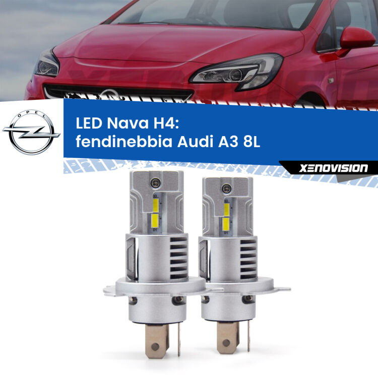 Anabbaglianti LED Opel Corsa B S93 1993 - 2000: H4 Nava <strong>Anabbaglianti LED no-spie per Opel Corsa B</strong> S93 1993 - 2000. Coppia lampade <strong>H4</strong> modello Nava canbus, raffreddate a ventola.