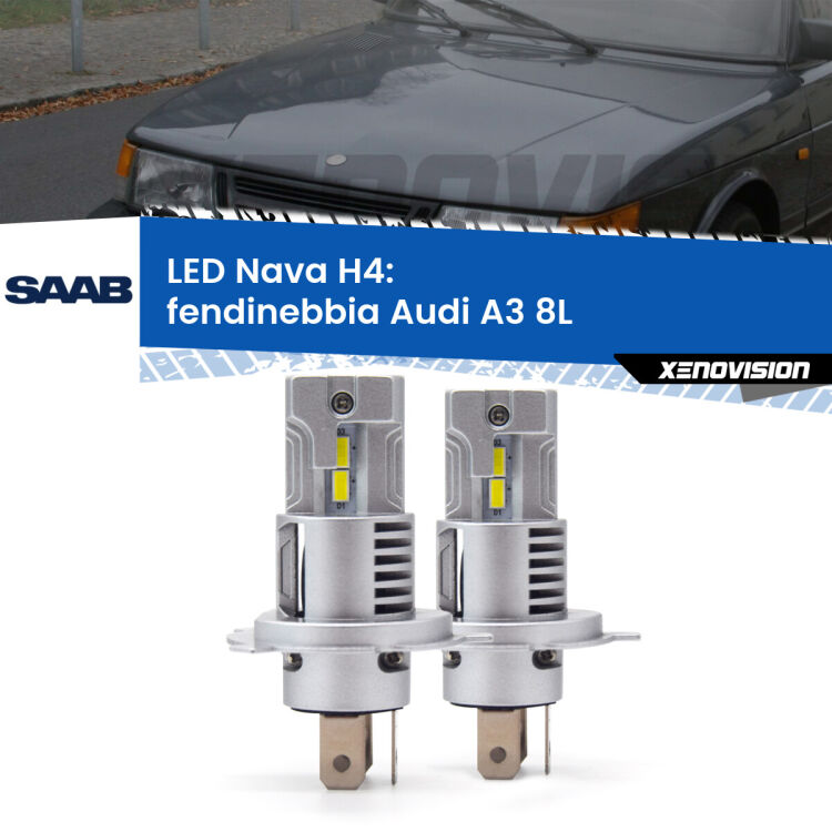 0 Anabbaglianti LED Saab 900 1993 - 1998: H4 Nava <strong>Anabbaglianti LED no-spie per Saab 900</strong> 1993 - 1998. Coppia lampade <strong>H4</strong> modello Nava canbus, raffreddate a ventola.