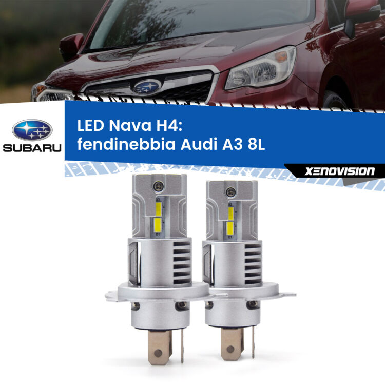 0 Anabbaglianti LED Subaru Forester SF 1997 - 2002: H4 Nava <strong>Anabbaglianti LED no-spie per Subaru Forester</strong> SF 1997 - 2002. Coppia lampade <strong>H4</strong> modello Nava canbus, raffreddate a ventola.