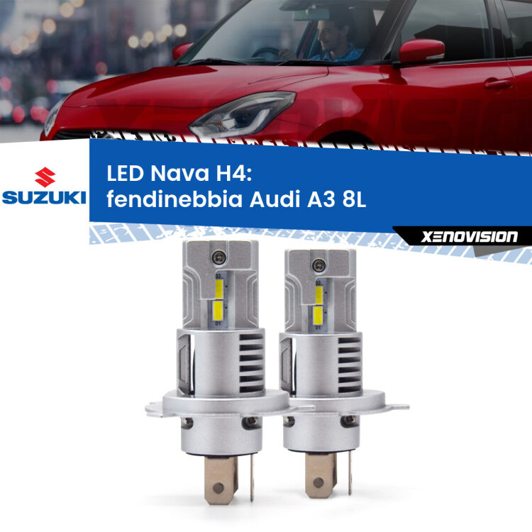 Anabbaglianti LED Suzuki Swift RS 2005 - 2010: H4 Nava <strong>Anabbaglianti LED no-spie per Suzuki Swift</strong> RS 2005 - 2010. Coppia lampade <strong>H4</strong> modello Nava canbus, raffreddate a ventola.