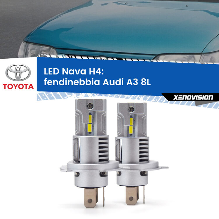 0 Anabbaglianti LED Toyota Corolla E100 1992 - 1997: H4 Nava <strong>Anabbaglianti LED no-spie per Toyota Corolla</strong> E100 1992 - 1997. Coppia lampade <strong>H4</strong> modello Nava canbus, raffreddate a ventola.