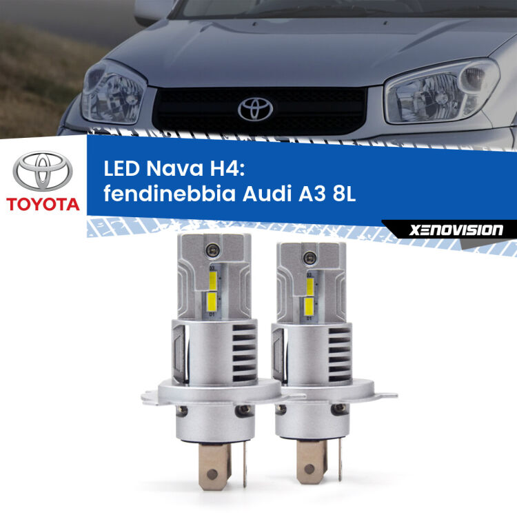 0 Anabbaglianti LED Toyota RAV 4 II XA20 2000 - 2005: H4 Nava <strong>Anabbaglianti LED no-spie per Toyota RAV 4 II</strong> XA20 2000 - 2005. Coppia lampade <strong>H4</strong> modello Nava canbus, raffreddate a ventola.