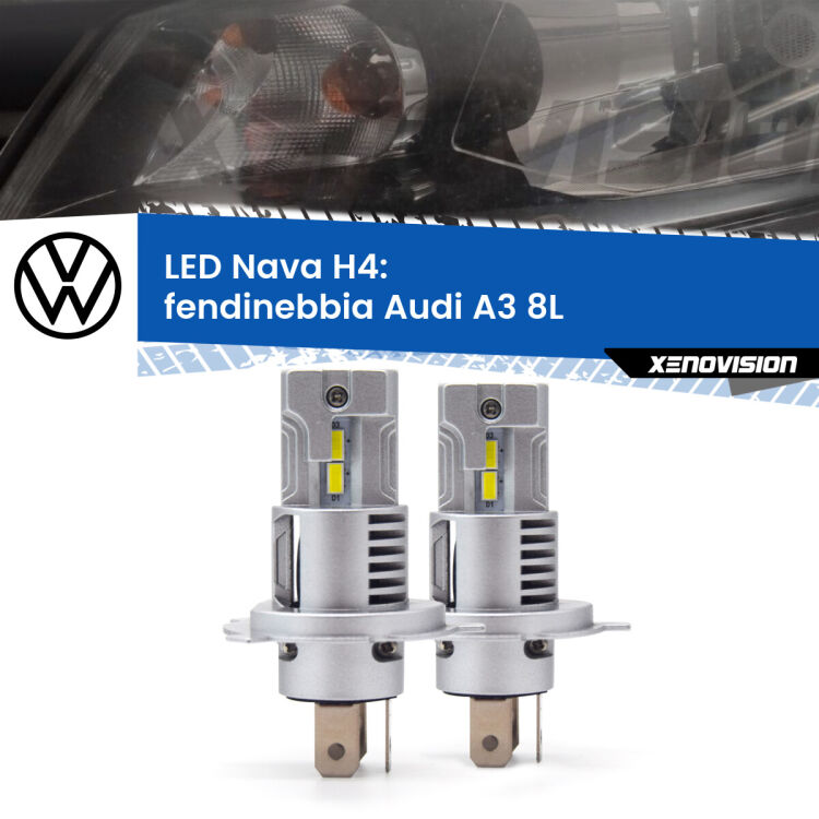 Anabbaglianti LED VW Polo 6R, 6C 6R monolampada: H4 Nava <strong>Anabbaglianti LED no-spie per VW Polo</strong> 6R, 6C 6R monolampada. Coppia lampade <strong>H4</strong> modello Nava canbus, raffreddate a ventola.