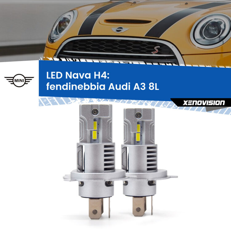 0 Anabbaglianti LED Mini Cooper F55 F56 2013 - 2017: H4 Nava <strong>Anabbaglianti LED no-spie per Mini Cooper</strong> F55 F56 2013 - 2017. Coppia lampade <strong>H4</strong> modello Nava canbus, raffreddate a ventola.