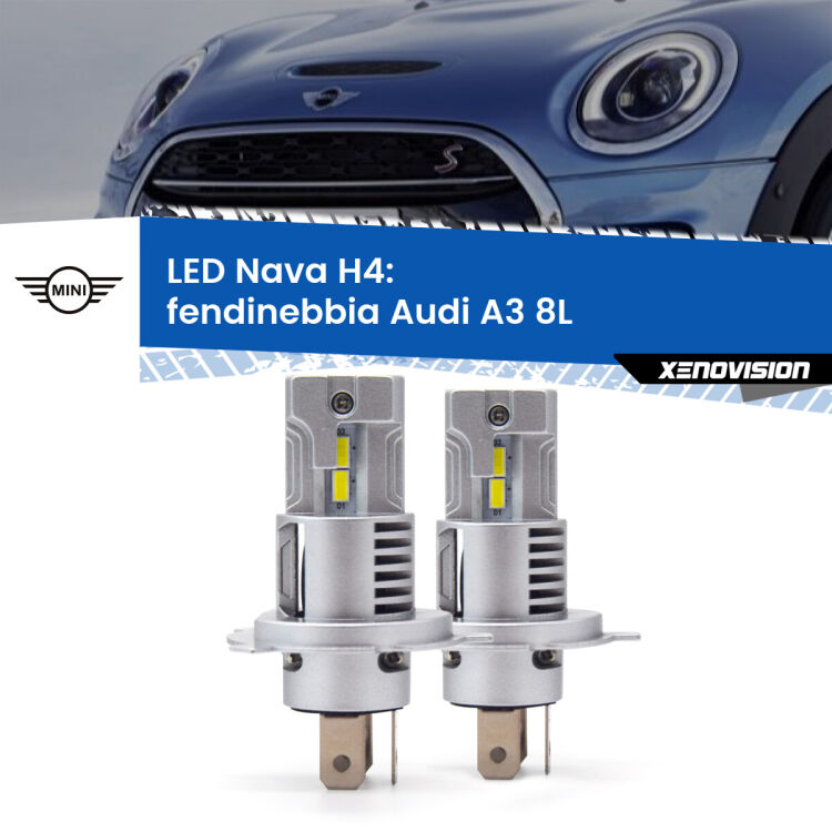 0 Anabbaglianti LED Mini Clubman F54 2014 - 2019: H4 Nava <strong>Anabbaglianti LED no-spie per Mini Clubman</strong> F54 2014 - 2019. Coppia lampade <strong>H4</strong> modello Nava canbus, raffreddate a ventola.