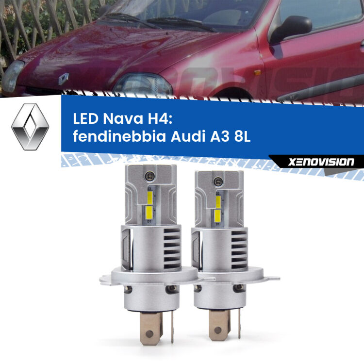 0 Anabbaglianti LED Renault Clio II Mk2 a parabola singola: H4 Nava <strong>Anabbaglianti LED no-spie per Renault Clio II</strong> Mk2 a parabola singola. Coppia lampade <strong>H4</strong> modello Nava canbus, raffreddate a ventola.