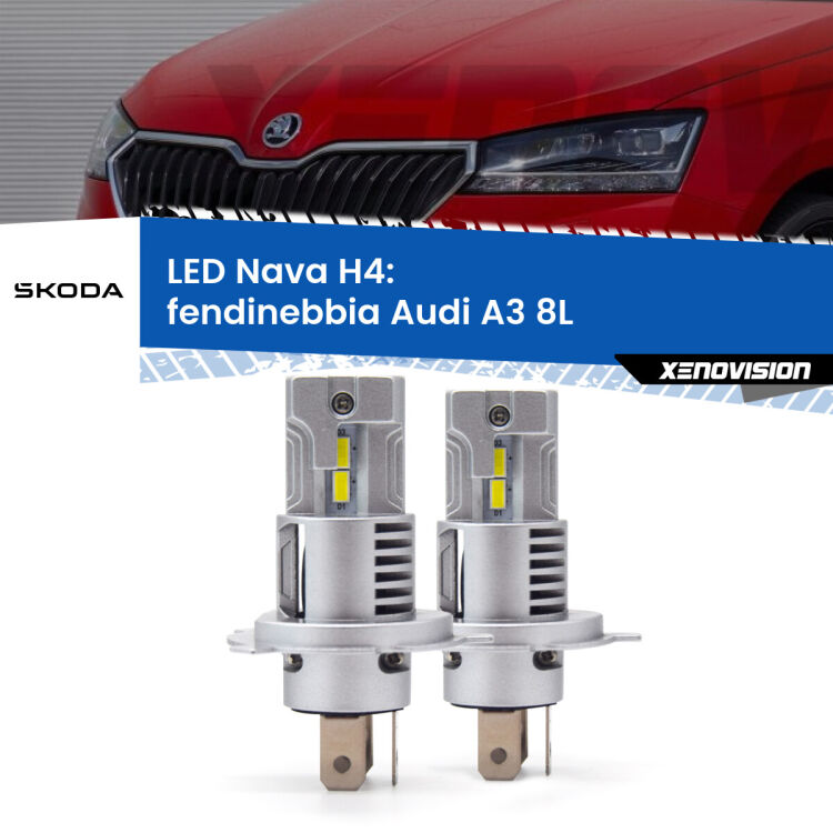 0 Anabbaglianti LED Skoda Fabia III NJ a parabola singola: H4 Nava <strong>Anabbaglianti LED no-spie per Skoda Fabia III</strong> NJ a parabola singola. Coppia lampade <strong>H4</strong> modello Nava canbus, raffreddate a ventola.