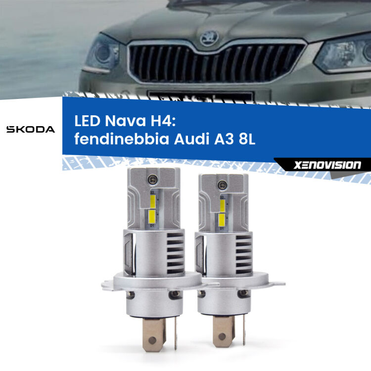 Anabbaglianti LED Skoda Yeti 5L 2009 - 2013: H4 Nava <strong>Anabbaglianti LED no-spie per Skoda Yeti</strong> 5L 2009 - 2013. Coppia lampade <strong>H4</strong> modello Nava canbus, raffreddate a ventola.