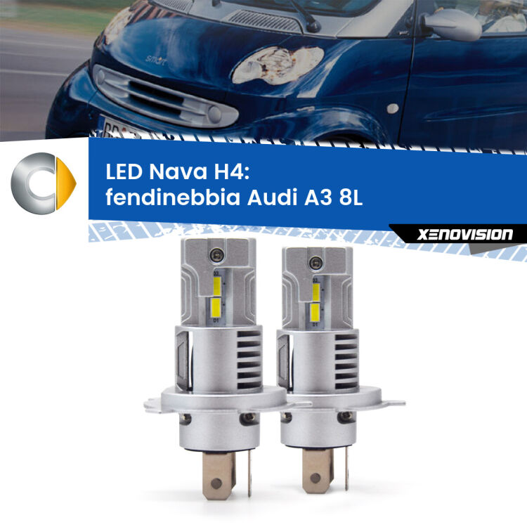 0 Anabbaglianti LED Smart City-coupe 450 prima serie: H4 Nava <strong>Anabbaglianti LED no-spie per Smart City-coupe</strong> 450 prima serie. Coppia lampade <strong>H4</strong> modello Nava canbus, raffreddate a ventola.