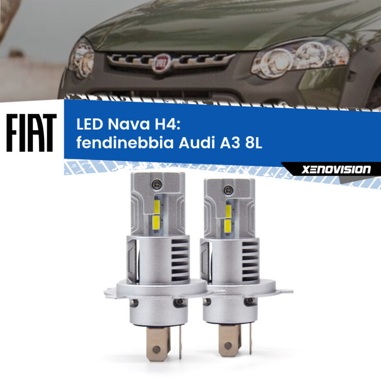 0 Anabbaglianti LED Fiat Strada a parabola singola: H4 Nava <strong>Anabbaglianti LED no-spie per Fiat Strada</strong> a parabola singola. Coppia lampade <strong>H4</strong> modello Nava canbus, raffreddate a ventola.
