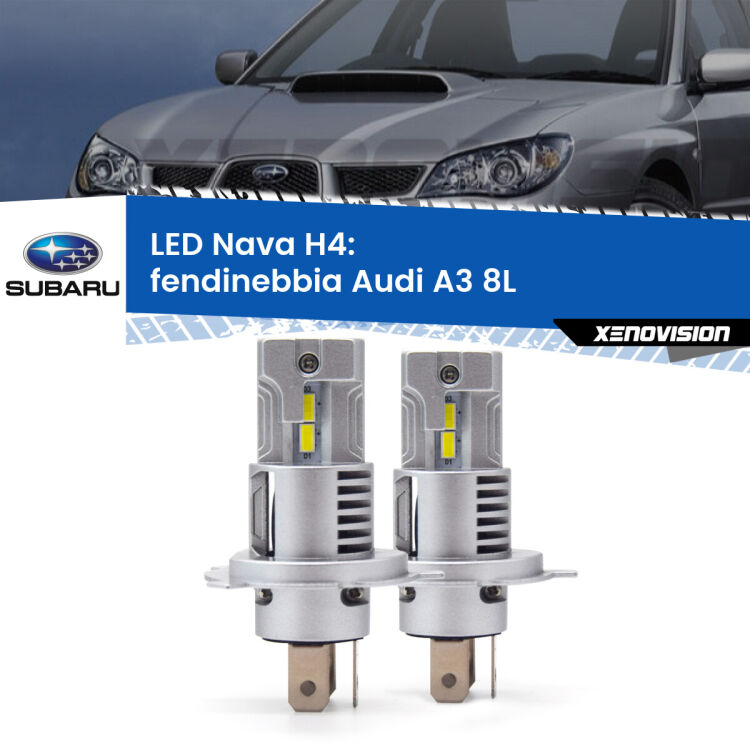 Anabbaglianti LED Subaru Impreza Mk2 a parabola singola: H4 Nava <strong>Anabbaglianti LED no-spie per Subaru Impreza</strong> Mk2 a parabola singola. Coppia lampade <strong>H4</strong> modello Nava canbus, raffreddate a ventola.