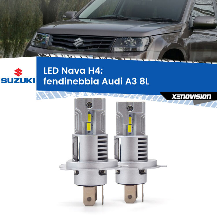 Anabbaglianti LED Suzuki Grand vitara II JT, TE, TD a parabola singola: H4 Nava <strong>Anabbaglianti LED no-spie per Suzuki Grand vitara II</strong> JT, TE, TD a parabola singola. Coppia lampade <strong>H4</strong> modello Nava canbus, raffreddate a ventola.