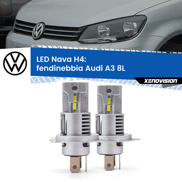 0 Anabbaglianti LED VW Caddy III 2010 - 2015: H4 Nava <strong>Anabbaglianti LED no-spie per VW Caddy III</strong> 2010 - 2015. Coppia lampade <strong>H4</strong> modello Nava canbus, raffreddate a ventola.
