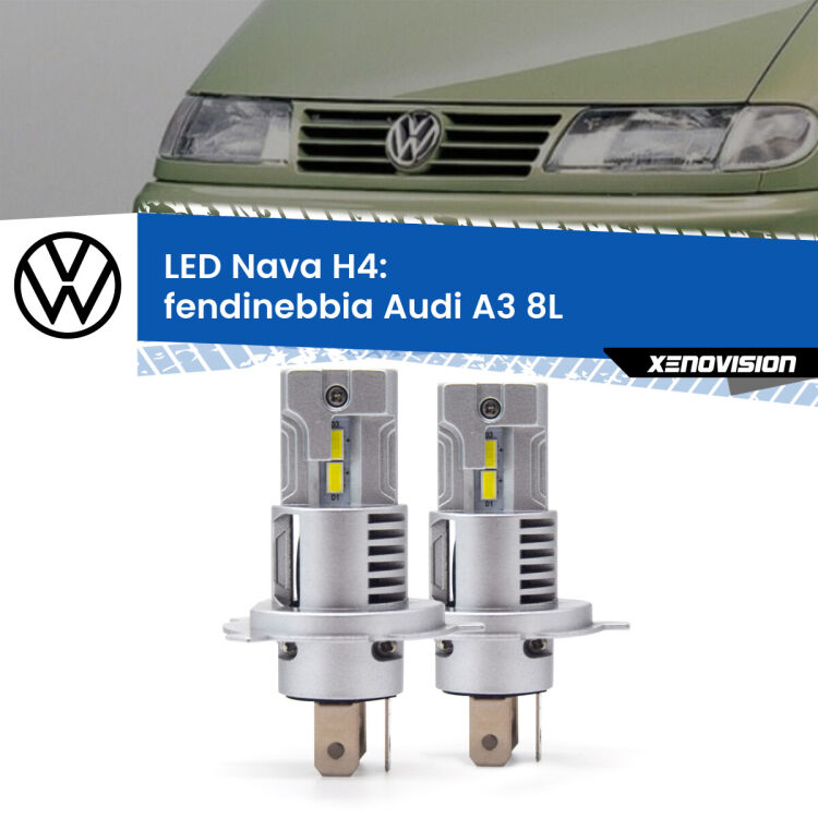 Anabbaglianti LED VW Sharan  a parabola singola: H4 Nava <strong>Anabbaglianti LED no-spie per VW Sharan</strong>  a parabola singola. Coppia lampade <strong>H4</strong> modello Nava canbus, raffreddate a ventola.