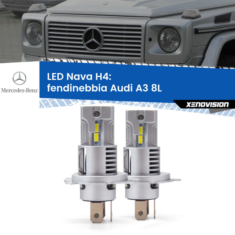 Anabbaglianti LED Mercedes Classe-G W463 1991 - 2004: H4 Nava <strong>Anabbaglianti LED no-spie per Mercedes Classe-G</strong> W463 1991 - 2004. Coppia lampade <strong>H4</strong> modello Nava canbus, raffreddate a ventola.