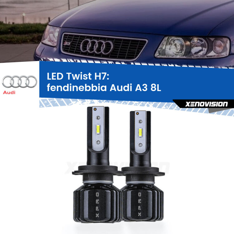 <strong>Kit fendinebbia LED</strong> H7 per <strong>Audi A3</strong> 8L 1996 - 2000. Compatte, impermeabili, senza ventola: praticamente indistruttibili. Top Quality.