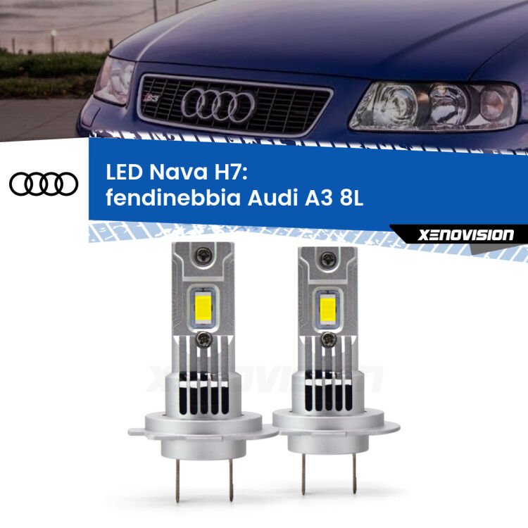 0 Fendinebbia LED Audi A3 8L 2001 - 2003: H7 Nava <strong>Fendinebbia LED no-spie per Audi A3</strong> 8L 2001 - 2003. Coppia lampade <strong>H7</strong> modello Nava canbus, raffreddate a ventola.