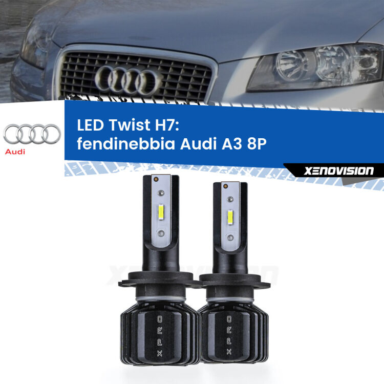 <strong>Kit fendinebbia LED</strong> H7 per <strong>Audi A3</strong> 8P 2003 - 2008. Compatte, impermeabili, senza ventola: praticamente indistruttibili. Top Quality.