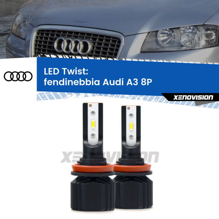 Fendinebbia LED Audi A3 8P 2008 - 2012: Twist 11,000Lm <strong>Kit fendinebbia LED</strong> per <strong>Audi A3</strong> 8P 2008 - 2012. Compatte, impermeabili, senza ventola: praticamente indistruttibili. Top Quality.