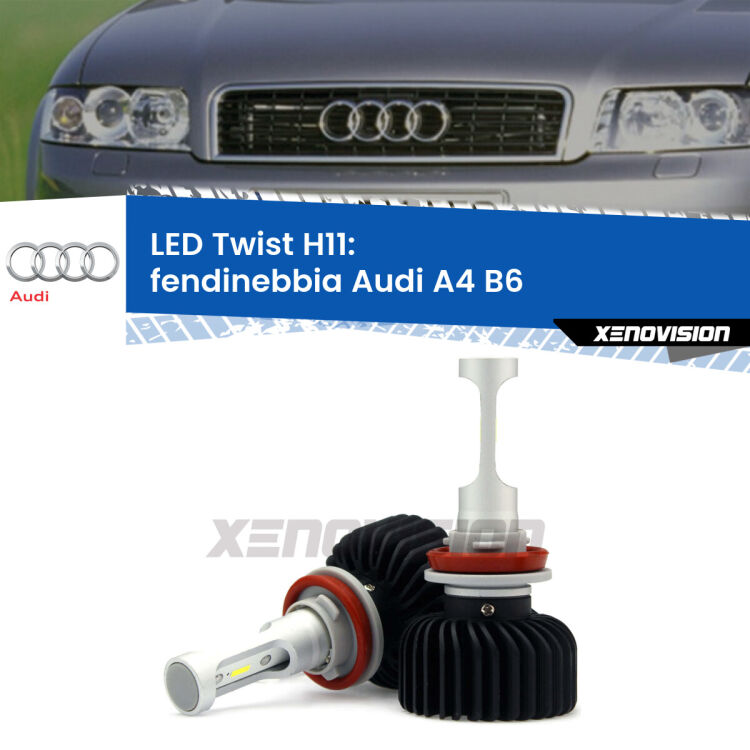 <strong>Kit fendinebbia LED</strong> H11 per <strong>Audi A4</strong> B6 2000 - 2004. Compatte, impermeabili, senza ventola: praticamente indistruttibili. Top Quality.